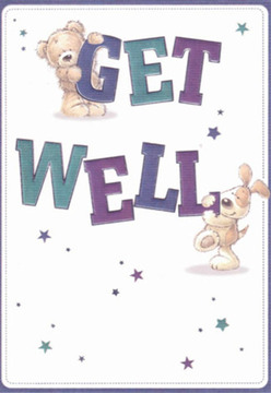 Nestled against the peaceful backdrop of Tadworth's leafy avenues, this whimsical get well card instantly radiates comfort and a buoyant sense of optimism. The illustration is warmly detailed: a plush teddy bear clings tenderly to the word 'GET,' as a lively puppy nestles close to the boldly lettered 'WELL' below. Their rounded forms and expressive faces capture an unmistakable tenderness, their shared gaze cultivating a feeling of gentle assurance. Intense hues of purple and teal infuse the hand-lettered words with energy, while soft stars scattered throughout conjure the hope and possibility that accompany heartfelt wishes-much like the uplifting spirit that flows through Tadworth's small businesses and welcoming parks. The clean white background evokes a fresh start, echoing the tranquillity one might find on a quiet morning stroll near the Tadworth Court or along the edge of Walton Heath. As a local florist, I recognize in this sentiment the same care lavished on a bespoke bouquet: every artistic detail is meant to offer solace and brighten a loved one's day. This card becomes more than a message-it's a visual embrace, as comforting as a vase of blooms delivered by a friend on your doorstep.